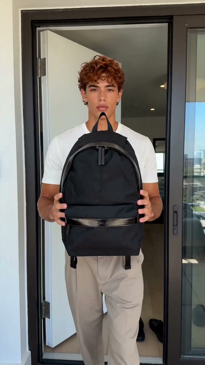 Max black nylon backpack Try-On