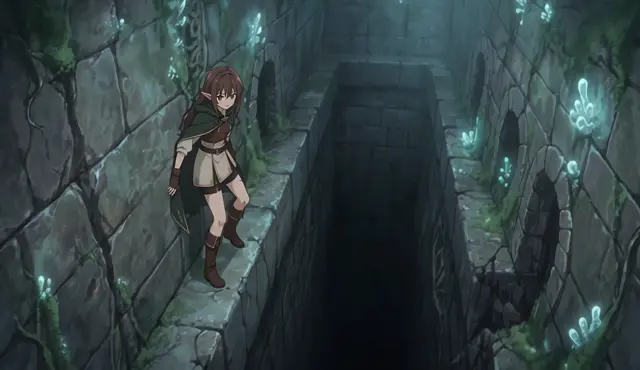 Ruin Descent — Anime fantasy, glowing ruins